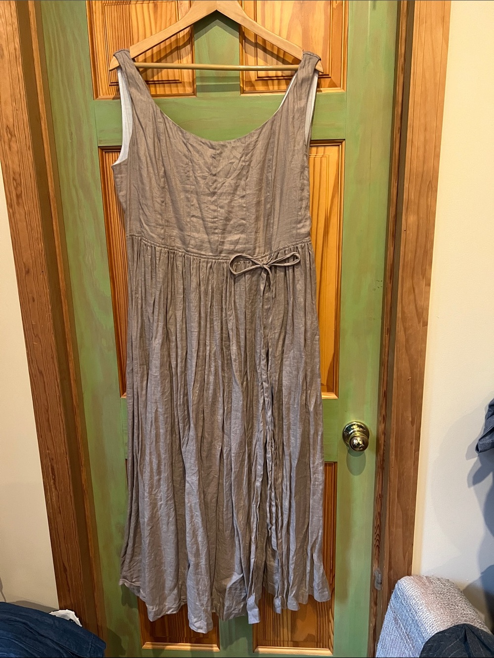 Linennaive Sleeveless Maxi Dress with High Slit in Natural Linen